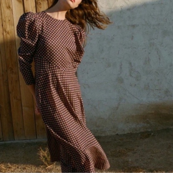 Doen Vittoria Dress Women’s Size Medium Midi Long Sleeve Harbor Medallion Blue - Picture 3 of 15